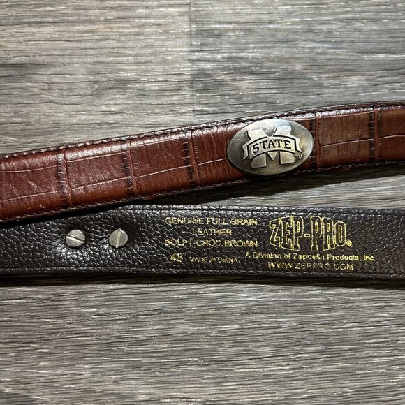 Mississippi State Bulldogs Leather Belt ZepPro 48" Brown Croc Embossed Preppy - Picture 5 of 9